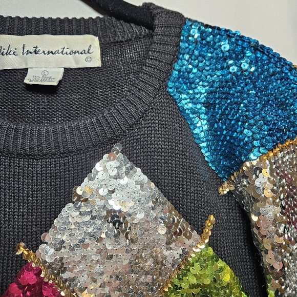 Viki International Sequin Diamond Argyle Sweater Vintage Retro - Picture 5 of 10
